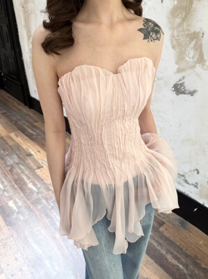 Nisha 线条设计收腰背心上衣不规则粉色抹胸上衣