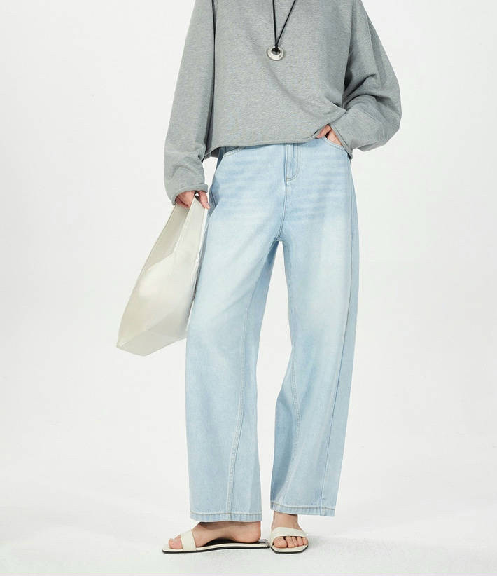 开间/人手B囤 欧洲进口极简连腰时髦WAN能宽松茧型9分胖丁牛仔裤