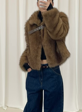 RARELY 高品质 短款立领环保皮草 卡其