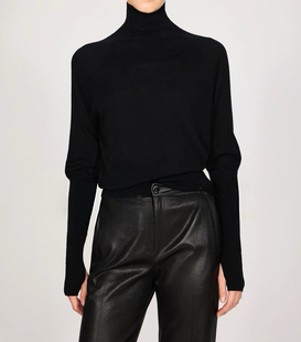 高领针织打底衫 时髦拇指洞羊腿袖 意大利进口羊绒羊毛 开间黑标