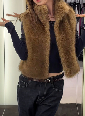 RA 高品质布料100还原 短款环保皮草马甲 卡其