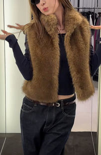 RA 高品质布料100还原 短款环保皮草马甲 卡其