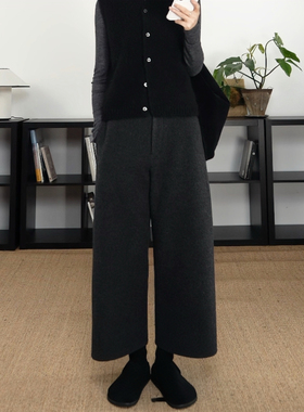 JAJA 过冬神裤进口高支山羊绒羊毛亲肤双面毛呢弯刀9分裤