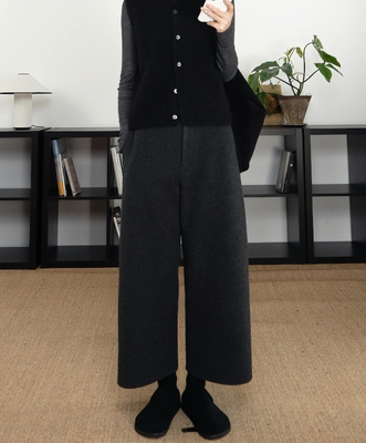 JAJA 过冬神裤进口高支山羊绒羊毛亲肤双面毛呢弯刀9分裤