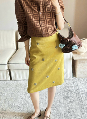 sage  绿柠麂皮烟花手工珠花半裙