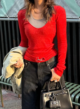 MED  _高品质 布料100还原 假两件钩扣羊毛针织上衣