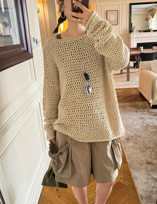 sage 梅子灰绿镂空手钩感套头毛衫