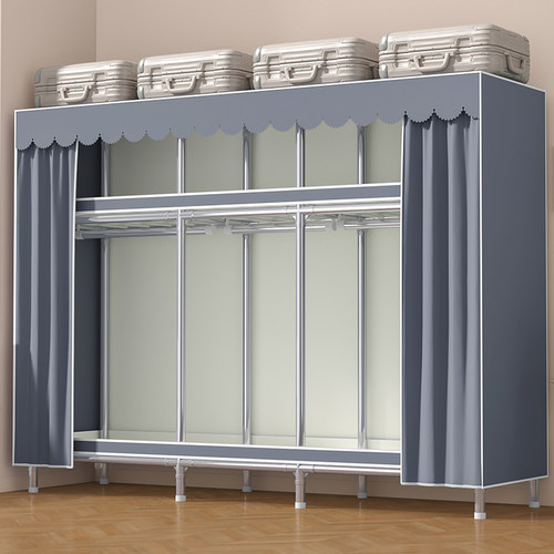 衣柜家用卧室简易布衣柜结实耐用出租房用钢管加粗加固组装收纳柜