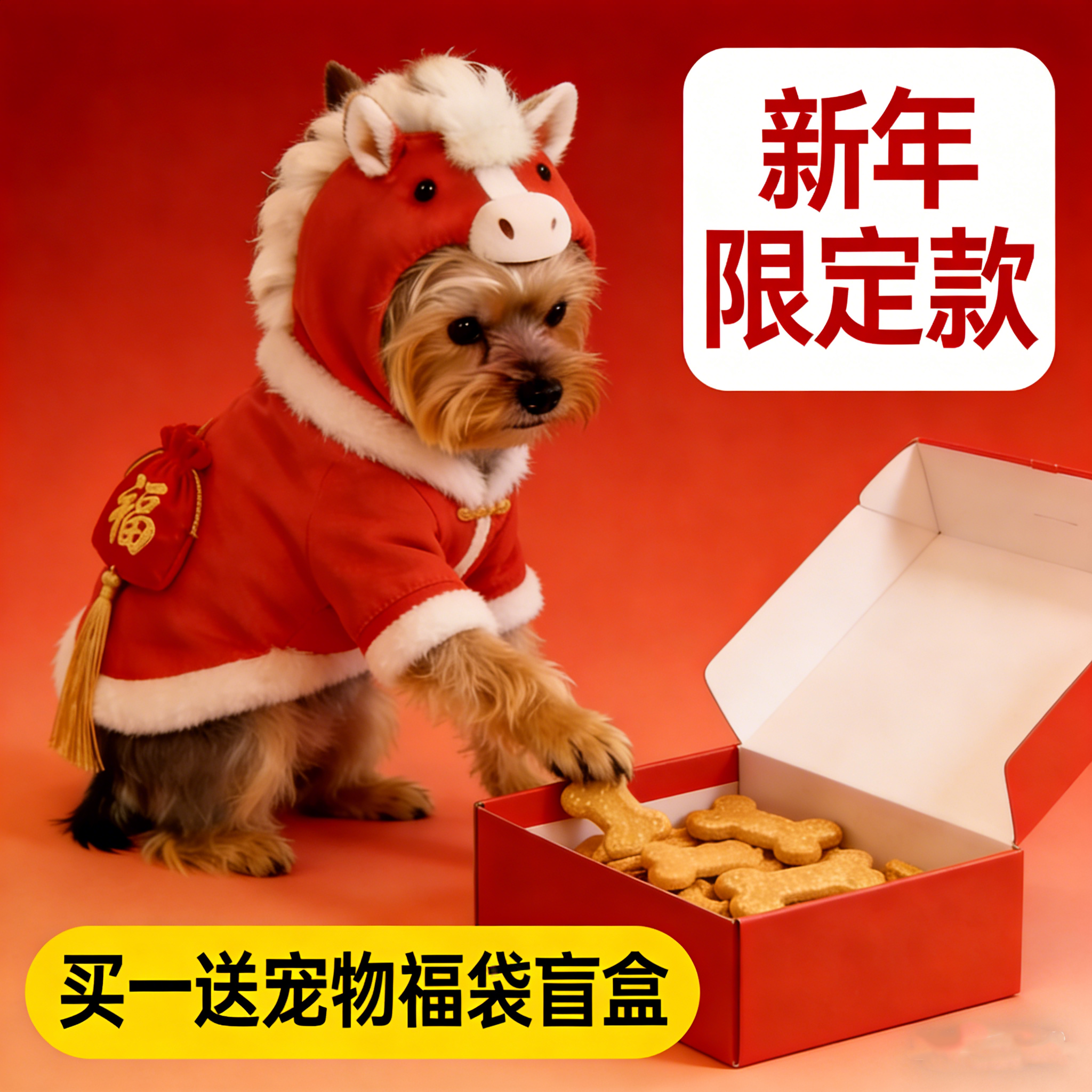 狗狗新年马造型连帽衫红色福袋装饰宠物过年保暖拜年服大码,宠物/宠物食品及用品,狗宠物服装/雨衣,淘宝优惠券,粉丝福利购,淘宝优惠卷