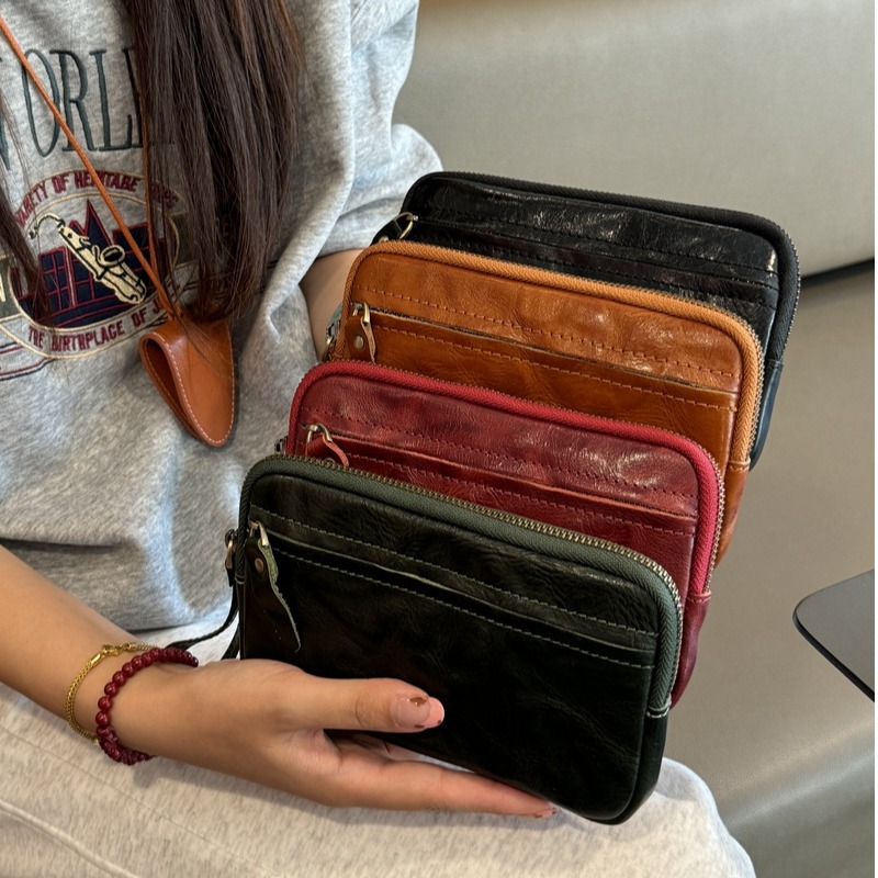 C&Y真皮手拿包~纯皮复古头层牛皮手机包大钱包手包手腕包简约百搭