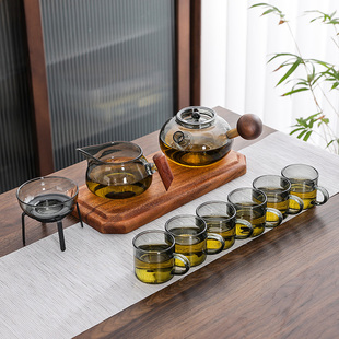 家用办公泡茶壶神器会客厅锤纹小茶杯 透明玻璃轻奢功夫茶具套装