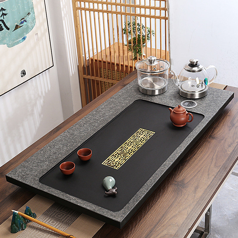 整块乌金石茶盘带电磁炉一体