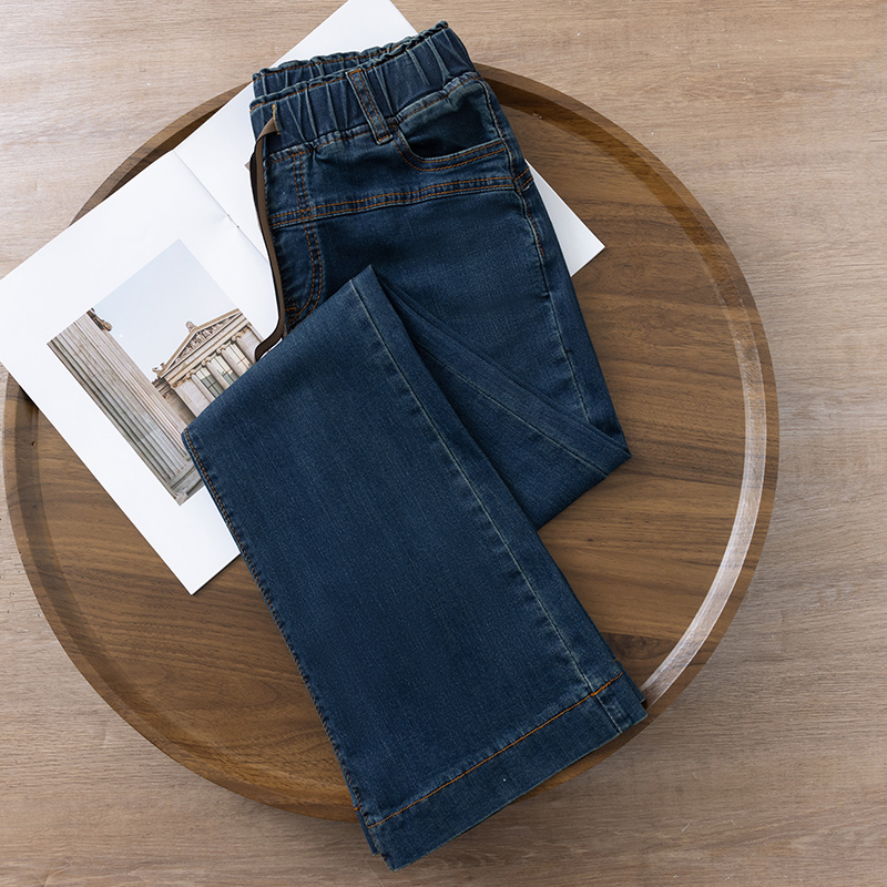 松紧腰微喇牛仔裤女秋季2025新款高腰喇叭裤弹力窄版阔腿裤马蹄裤