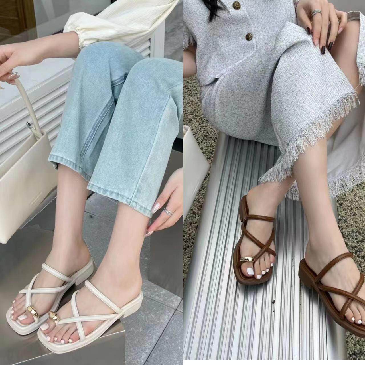 夹脚人字拖鞋女夏外穿法式小凉拖穆勒鞋
