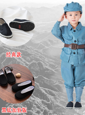 千层底老北京儿童布鞋民族风小红军演出鞋中国风古装汉服黑色布鞋