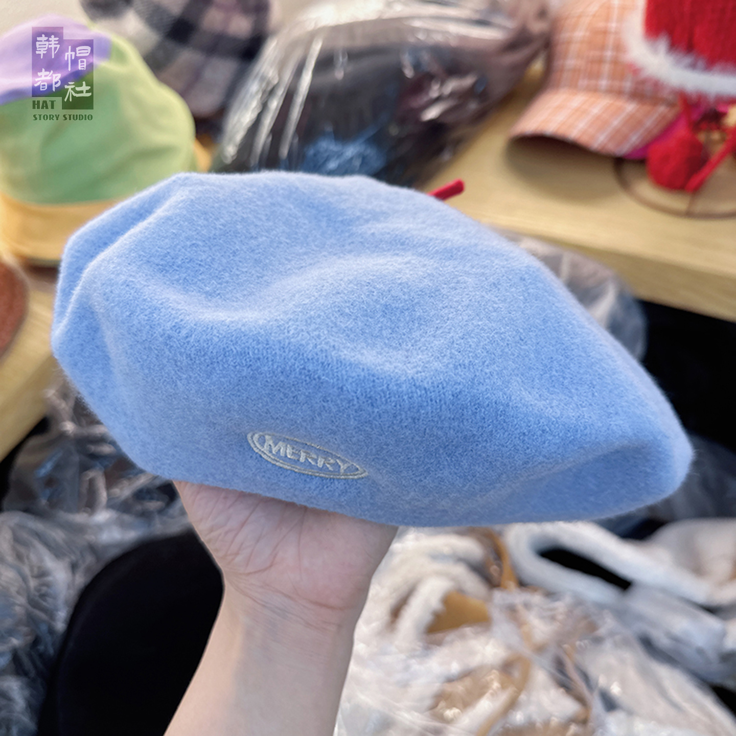 复古字母针织贝雷帽大头围画家帽