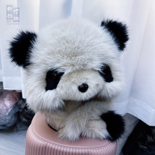 帽子女款2025秋冬季新款可爱立体熊猫加绒包头帽女护耳保暖套头帽