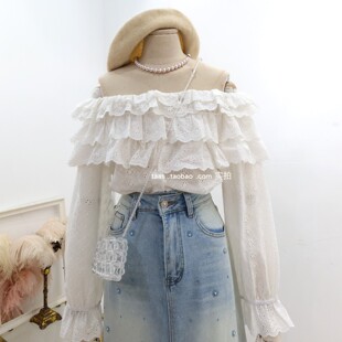衬衫 2026春夏花边一字领锁骨绝美长袖 上衣 荷叶边高品质娃娃衫 法式
