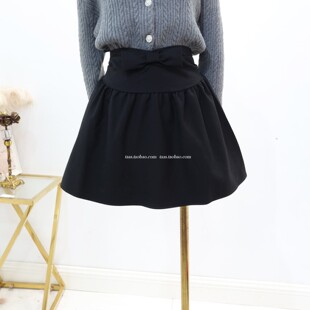高级小黑裙2025秋冬法式 复古蝴蝶结高腰小众甜美蓬蓬裙半身裙短裙
