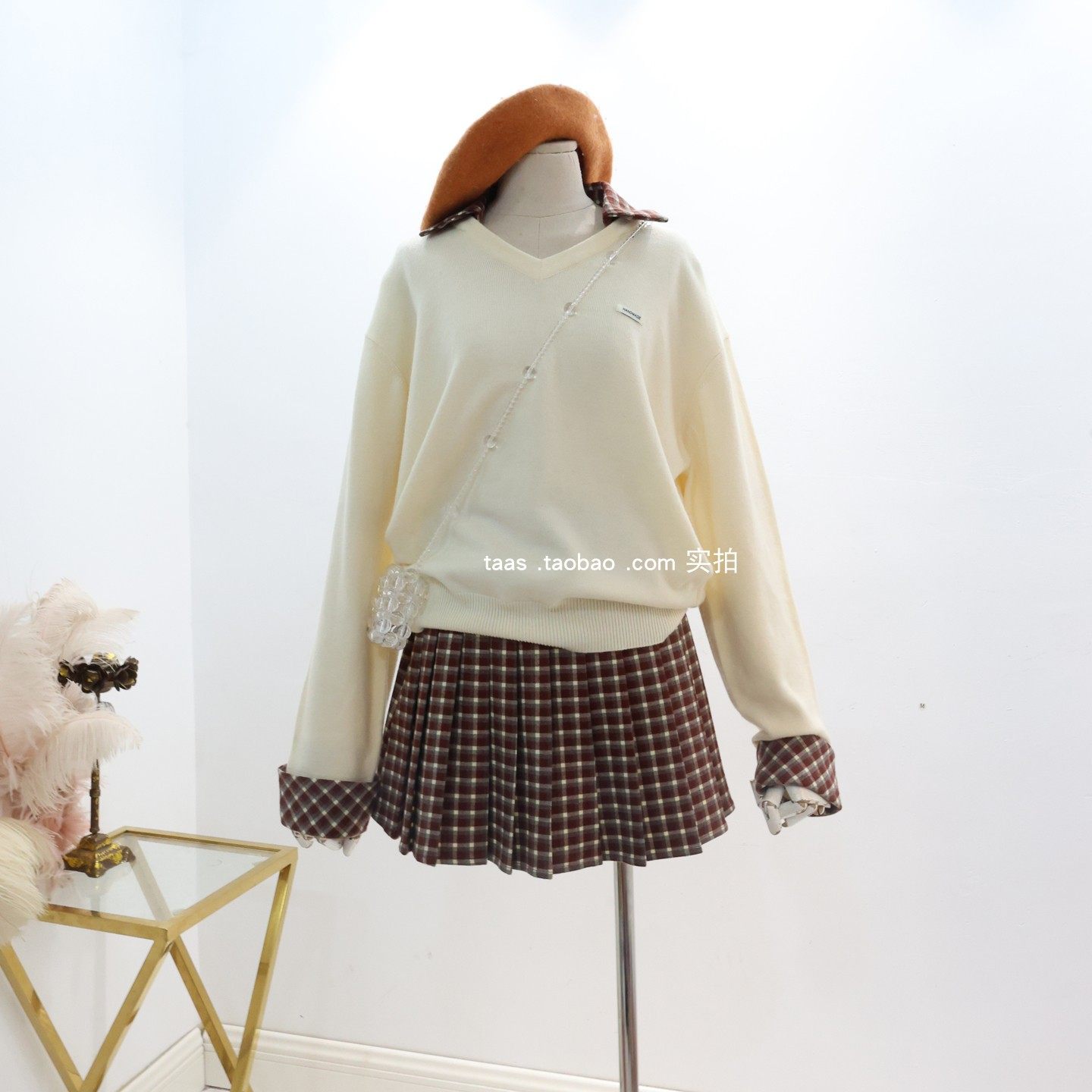 法式少女风优雅拼色针织衫上衣百褶裙套装2026新款miu系毛衣短裙