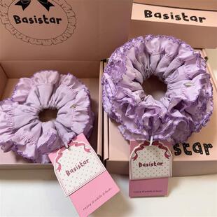 BASISTAR重工重褶手作大肠发圈法式丸子头发圈原创淡淡的紫色