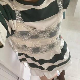 春新款法式重工亮片钉珠花朵吊带背心女夏小众设计感透视叠穿上衣