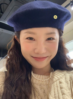 时尚秋冬百搭显脸小画家帽贝雷帽金属小标气质黑色羊毛呢蓓蕾帽女