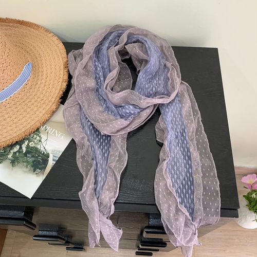 现货徐梦洁款faerie韩国ins博主款波点网纱拼接木耳边纱巾丝巾女