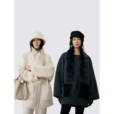 边也bie獭兔真毛毛领皮草围巾轻奢感冬季保暖防风毛绒围脖女