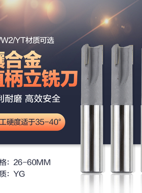 镶硬质合金YG直柄立铣刀斜刃YGW2YT非标定制26-60mm焊接钨钢铣刀