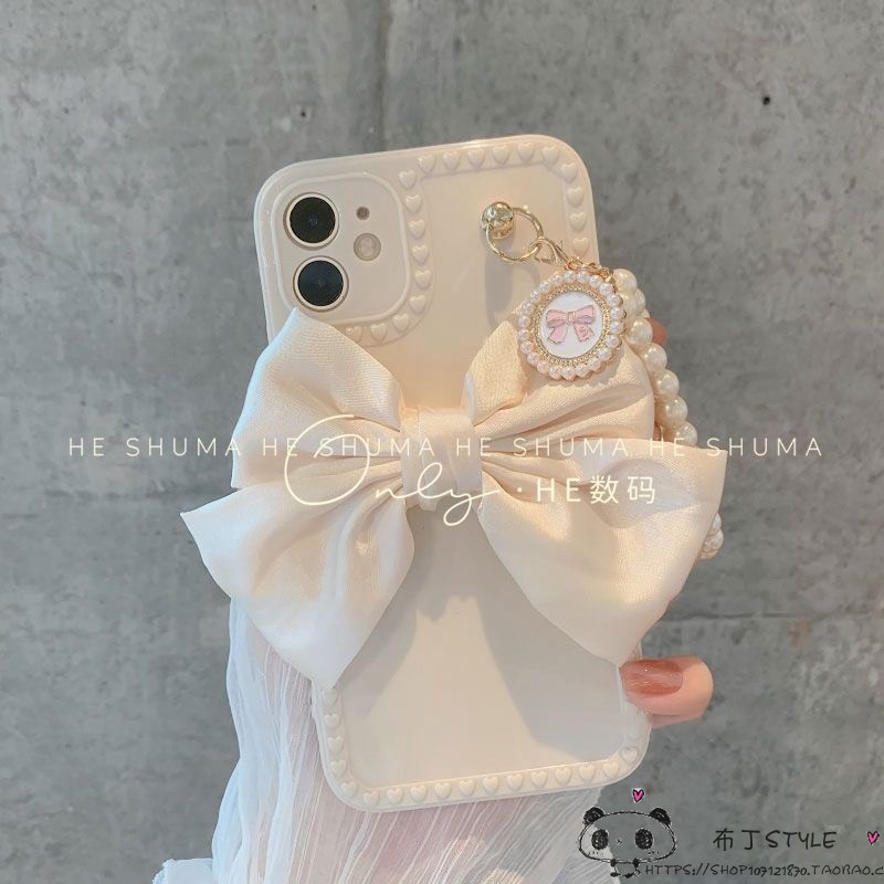 ins气质珍珠蝴蝶结reno13白色OPPO真我GT neo7手机壳realme12pro/find x7/5a3/a9/8/a78/7k11x女4se/a57/a3