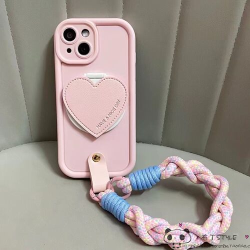 粉色爱心镜子OPPO find x9手机壳8ultra/7/reno4se女k5/a3/a6手绳a2pro1/realme15真我GT/a78拎a36防摔a96a97