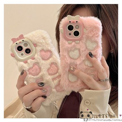 冬毛茸茸OPPO reno13手机壳findx8爱心realme真我GT neo7刺绣realme毛毛绒绒GT6新款a60/a85/a1/a2x女v50可爱