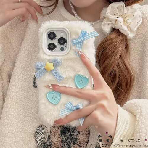 毛毛绒绒a6秋冬OPPO k13turbo手机壳12x/11/reno10/9/a5pro蝴蝶结realme可爱k11女10防摔a92a8茸茸a76/77/57s
