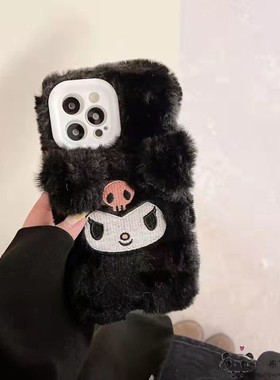 秋冬毛绒库洛米x40i适用华为mate60荣耀100手机壳p70黑色nova11/10se公仔50/80畅享20plus麦芒12卡通v30魔术5