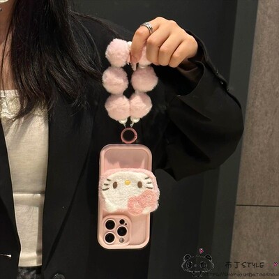 网红kt猫毛球realme15/14/13/12手机壳narzo20/n63真我n55个性n53/50i可爱v60手链note70女c33/c35s套c85/75x