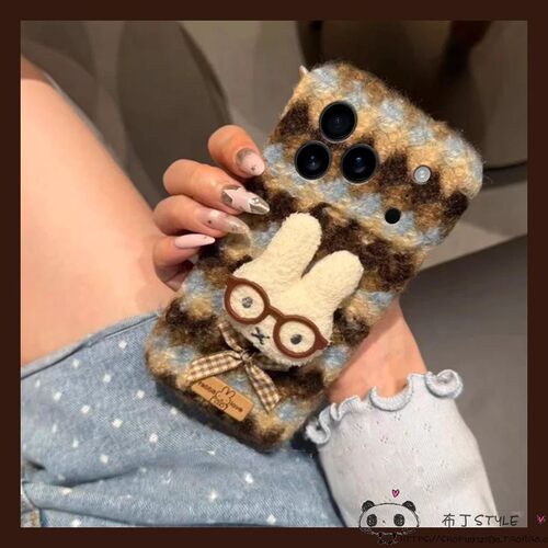 条纹毛绒兔子realme15/14/13/12手机壳narzo20网红n63真我n55冬n53女50i/v60秋note70可爱c33/c35s/c85/61c75