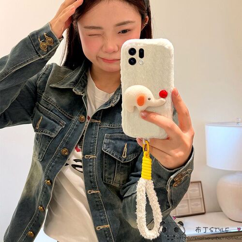 毛绒大象realme15/14/13/12手机壳narzo20网红n63真我n55秋冬n53女50i可爱v60手绳note70/c33/c35s/c85/61c75