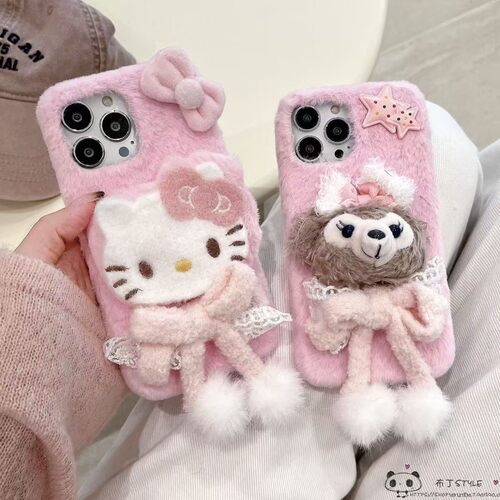 毛绒雪莉玫适用iPhone18pro max手机壳17pro可爱16/15plus苹果13mini网红12秋14冬4se3/xr/8蝴蝶结6女iP11e/7