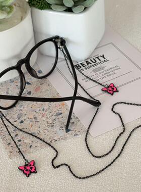 Clove 洋红色蝴蝶流苏眼镜链甜酷女孩太阳墨镜链老花镜挂脖绳吊坠