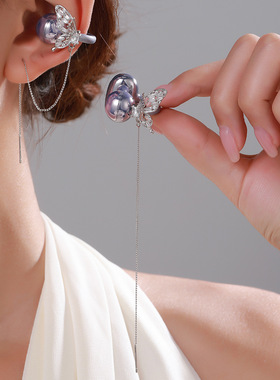 Clove 方钻蝴蝶流苏耳机夹女装饰金银色适用华为freeclip蓝牙耳机