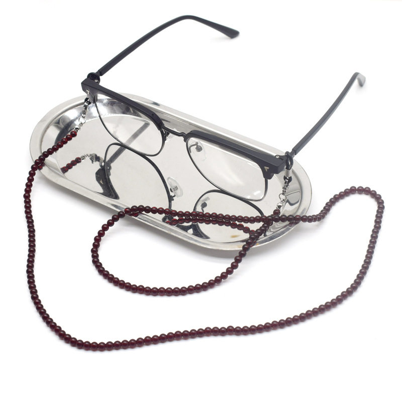 复古墨镜眼镜链条深红玻璃串珠链