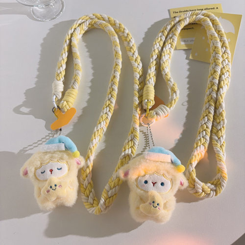 黄色抱星星小羊手机链斜跨短款潮