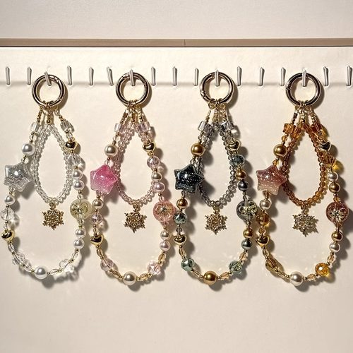 雪花手机链条短款双层水晶钥匙扣