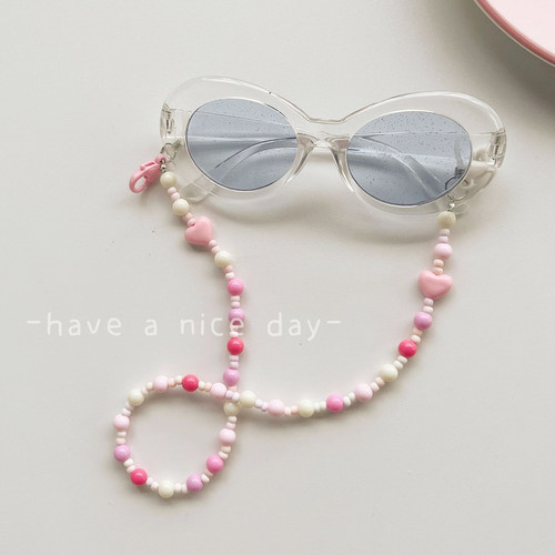 粉色可爱串珠链眼镜链粉嫩口罩链