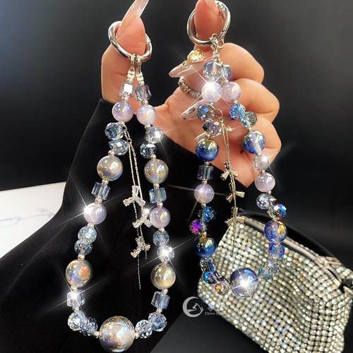 轻奢手机链短款水晶流苏钥匙扣女