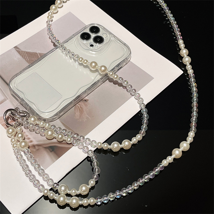 Clove 仙女风手机链斜挎长款珍珠炫彩透明串珠扩音器绳小包链条潮