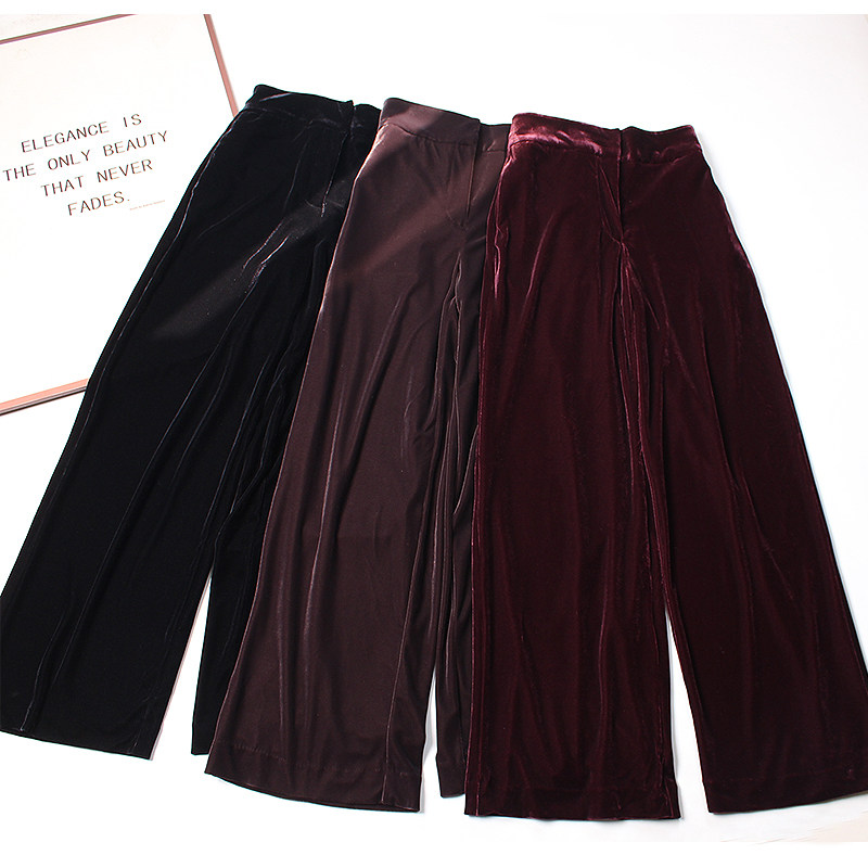 出口单~J 口金丝绒阔腿裤女2026春季新款复古垂感显瘦直筒休闲裤