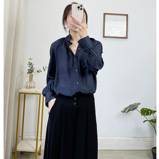 小立领真丝衬衫女长袖100桑蚕丝衬衣 2026春夏轻奢高级感薄款上衣