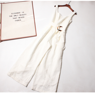 外贸出口单！亚麻连体裤女夏季阔腿长裤连衣裤子